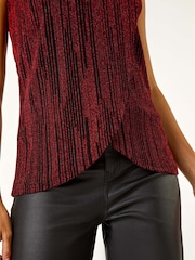 Roman Red Shimmer Line Cowl Neck Tunic Top - Image 5 of 5