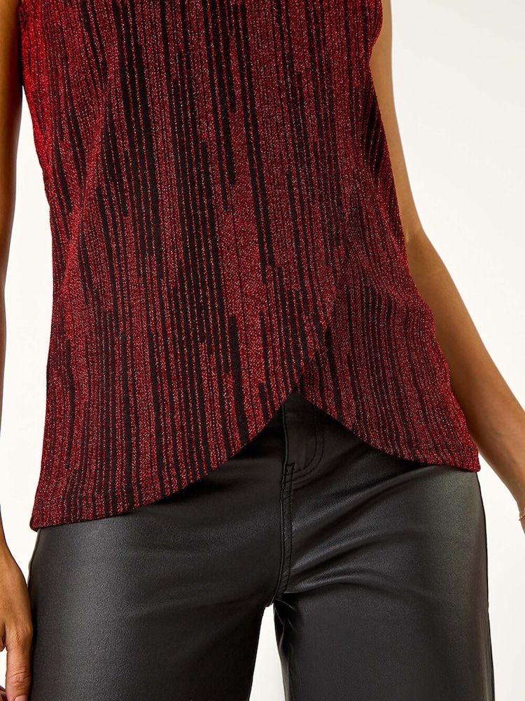 Roman Red Shimmer Line Cowl Neck Tunic Top - Image 5 of 5