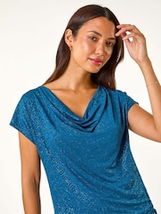 Roman Blue Shimmer Line Cowl Neck Tunic Top - Image 4 of 5