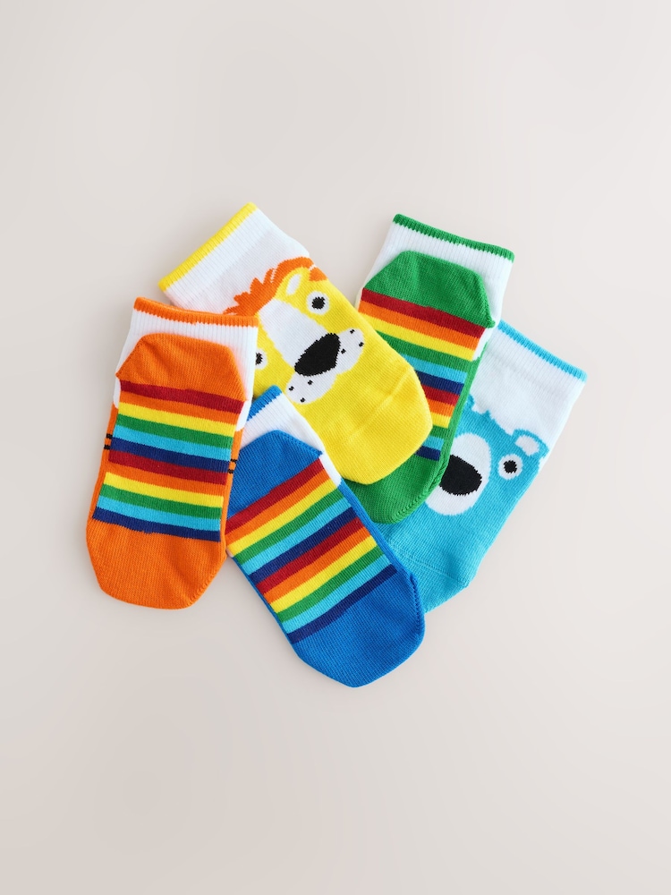 White Bright Animals Cotton Rich Trainer Socks 5 Pack - Image 2 of 3