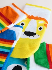 White Bright Animals Cotton Rich Trainer Socks 5 Pack - Image 3 of 3