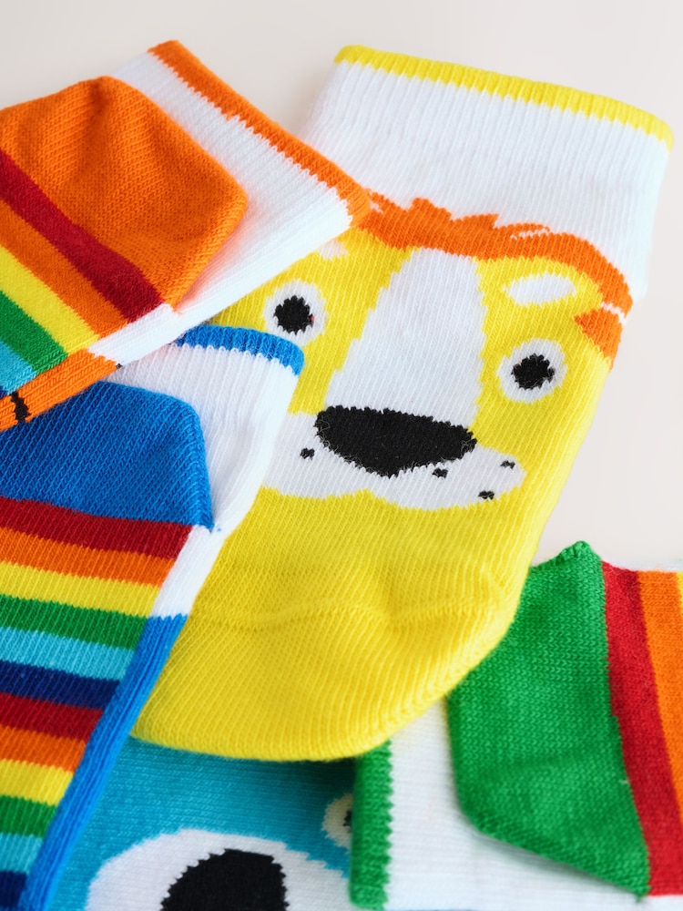 White Bright Animals Cotton Rich Trainer Socks 5 Pack - Image 3 of 3