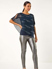 Azul - Roman Leopard Print Sequin Asymmetric Overlay Top - Imagen 3 de 6
