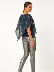 Azul - Roman Leopard Print Sequin Asymmetric Overlay Top - Imagen 4 de 6