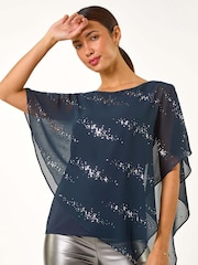 Azul - Roman Leopard Print Sequin Asymmetric Overlay Top - Imagen 5 de 6