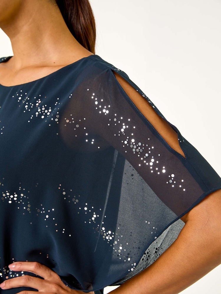 Azul - Roman Leopard Print Sequin Asymmetric Overlay Top - Imagen 6 de 6