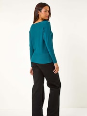 Roman Blue Sequin Bow Slash Neck Blouese - Image 4 of 6