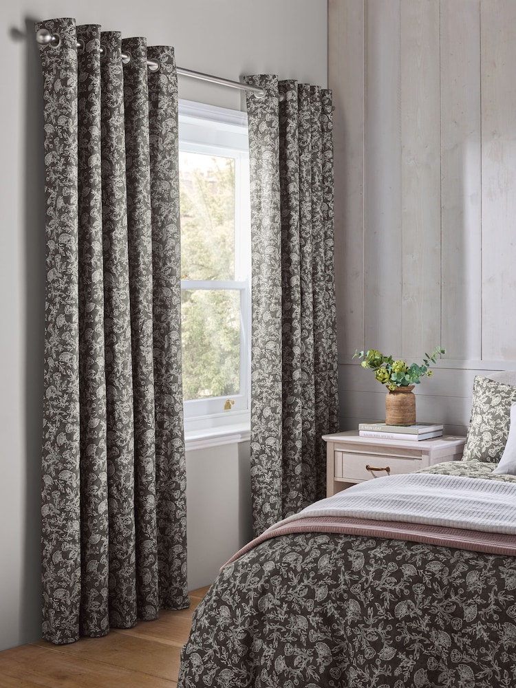 Black/White Cotton Woodblock Blackout/Thermal Eyelet Curtains - Image 1 of 7 Black/White Cotton Woodblock Blackout/Thermal Eyelet Curtains - Image 1 of 7