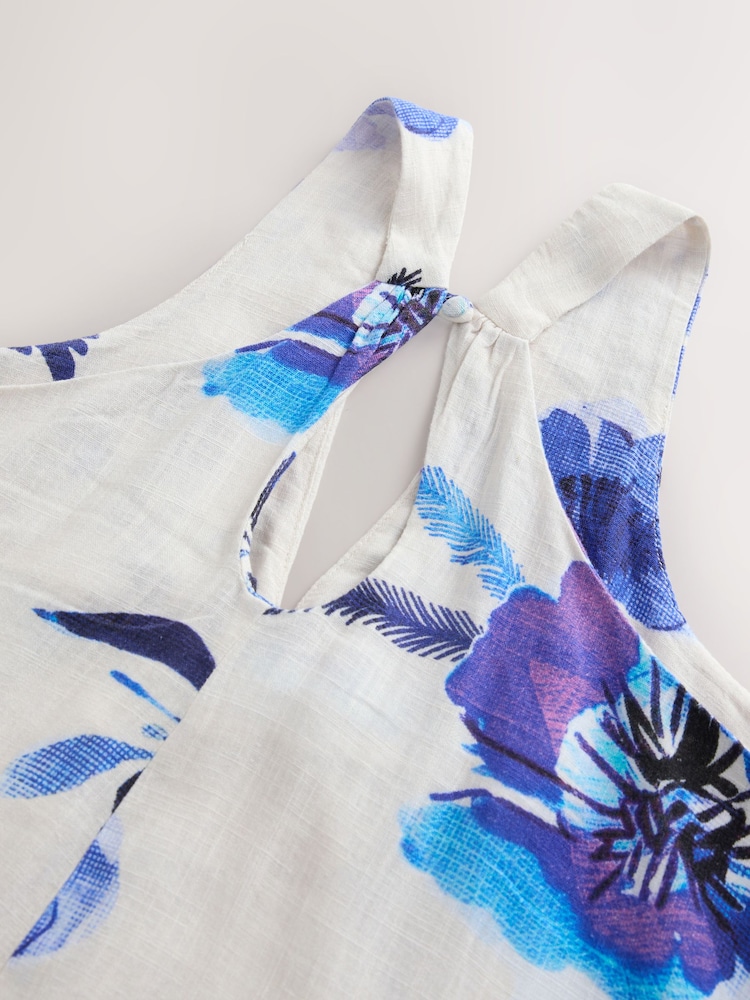Blau/Weiß/Geblümt - Maxikleid mit Neckholder und Leinen - Bild 9 von 9 Blau/Weiß/Geblümt - Maxikleid mit Neckholder und Leinen - Bild 9 von 9