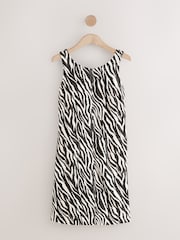 Monochrome Zebra Print Linen Scoop Back Mini Shift Dress - Image 6 of 8