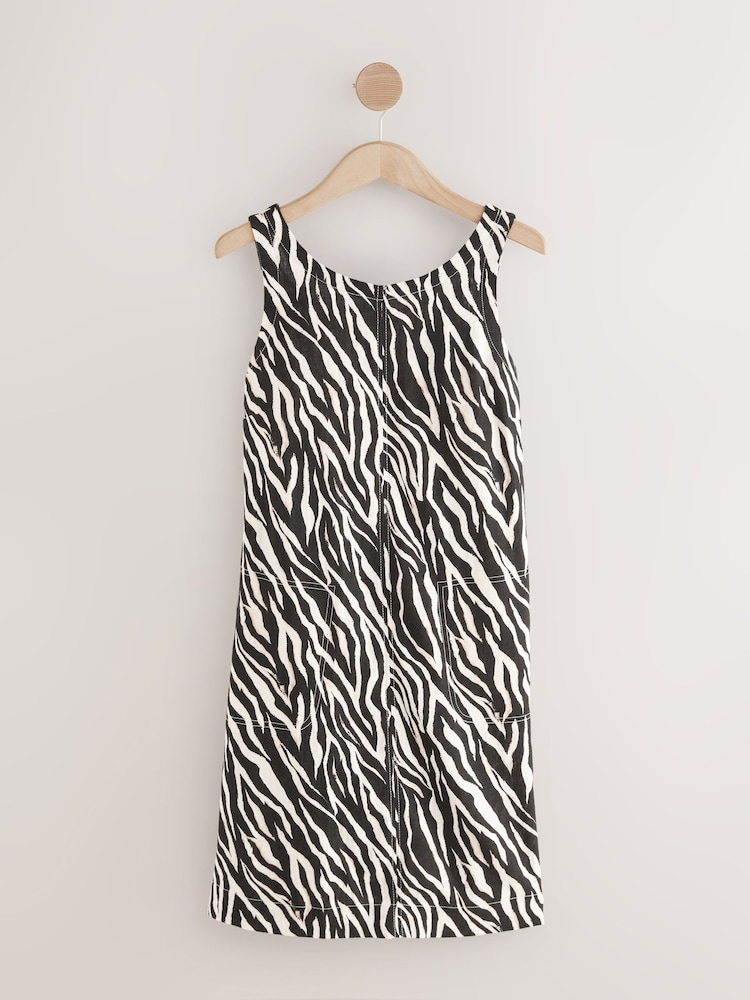 Monochrome Zebra Print Scoop Back Mini Shift Dress With Linen - Image 6 of 8