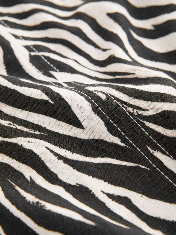 Monochrome Zebra Print Scoop Back Mini Shift Dress With Linen - Image 7 of 8