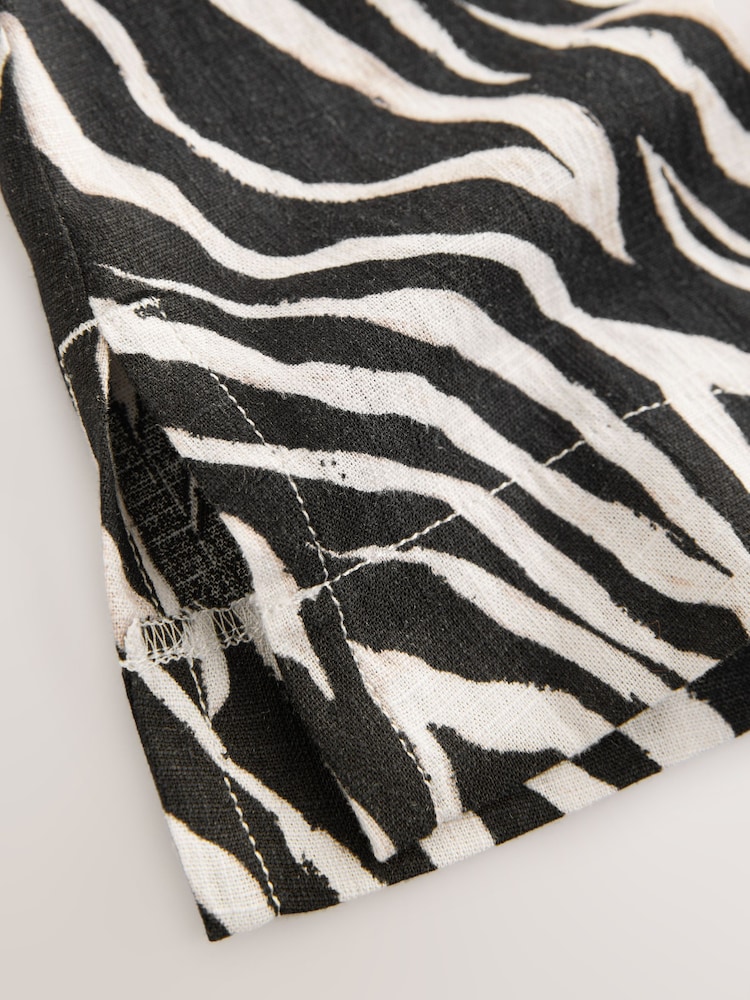 Monochrome Zebra Print Linen Scoop Back Mini Shift Dress - Image 8 of 8