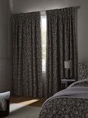 Black/White Cotton Woodblock Blackout/Thermal Pencil Pleat Curtains - Image 3 of 6