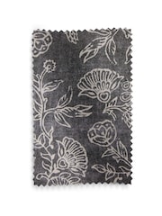 Black/White Cotton Woodblock Blackout/Thermal Pencil Pleat Curtains - Image 8 of 8