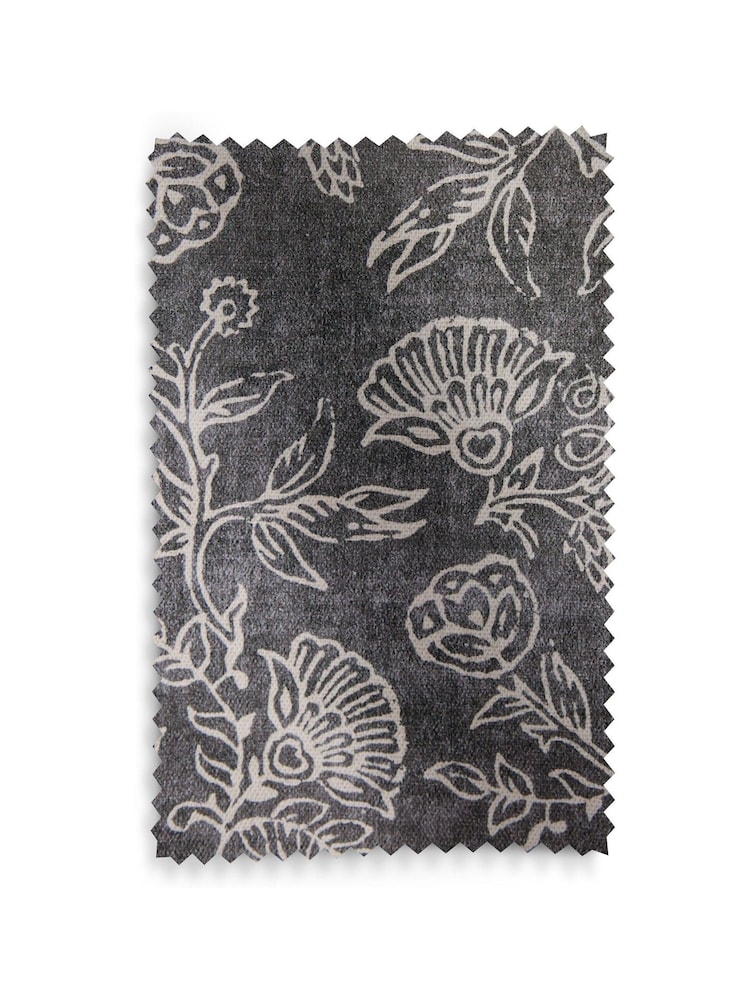 Black/White Cotton Woodblock Blackout/Thermal Pencil Pleat Curtains - Image 8 of 8