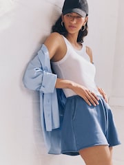 Azul añil - Raw Hem Detail Washed 100% Cotton Jersey Shorts - Imagen 1 de 3