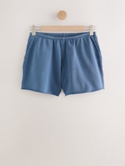 Indigo Blue Raw Hem Detail Washed 100% Cotton Jersey Shorts - Image 7 of 9
