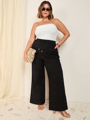 Friends Like These Black Curve Wide Leg Linen Blend Trousers - Image 1 of 4