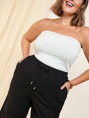 Friends Like These Black Curve Wide Leg Linen Blend Trousers - Image 3 of 4
