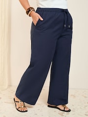 Friends Like These Navy Curve Wide Leg Linen Blend Trousers - Image 2 of 4