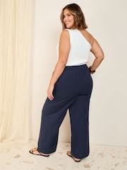 Friends Like These Navy Curve Wide Leg Linen Blend Trousers - Image 4 of 4