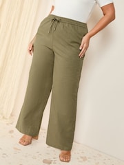 Friends Like These Khaki Green Curve Wide Leg Linen Blend Trousers - Image 2 of 4