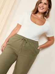 Friends Like These Khaki Green Curve Wide Leg Linen Blend Trousers - Image 3 of 4