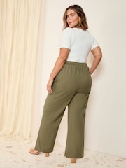 Friends Like These Khaki Green Curve Wide Leg Linen Blend Trousers - Image 4 of 4