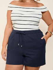 Friends Like These Navy Curve Linen Blend Shorts - Image 3 of 4
