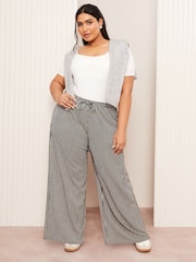 Friends Like These Black Stripe Curve Crinkle Jersey Wide Leg Trousers - Image 1 of 4