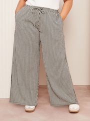 Friends Like These Black Stripe Curve Crinkle Jersey Wide Leg Trousers - Image 2 of 4