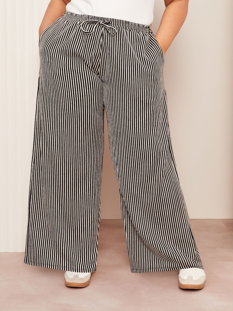 Friends Like These Black Stripe Curve Crinkle Jersey Wide Leg Trousers - Image 2 of 4