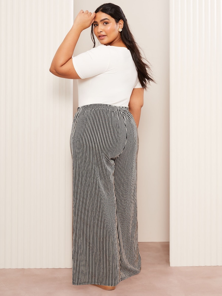Friends Like These Black Stripe Curve Crinkle Jersey Wide Leg Trousers - Image 4 of 4