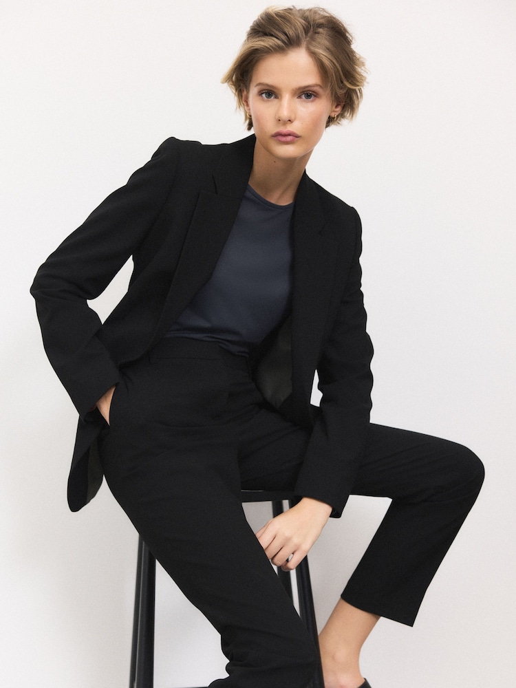 Black Tailored Single Breasted Blazer with Wool - Image 1 of 8 Black Tailored Single Breasted Blazer with Wool - Image 1 of 8