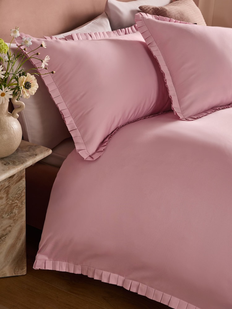 Pink 200 Thread Count Box Pleat Duvet Cover And Pillowcase Set - Image 2 of 4 Pink 200 Thread Count Box Pleat Duvet Cover And Pillowcase Set - Image 2 of 4