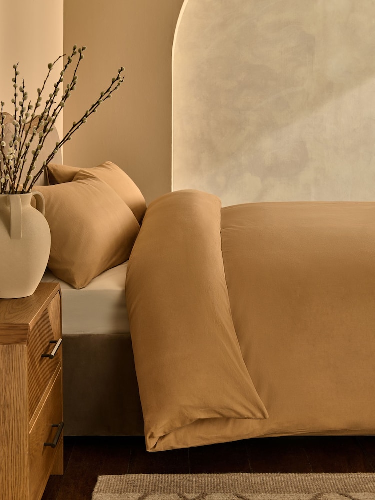 Caramel Brown Brushed Supersoft Cotton Duvet Cover And Pillowcase Set - Image 2 of 5 Caramel Brown Brushed Supersoft Cotton Duvet Cover And Pillowcase Set - Image 2 of 5