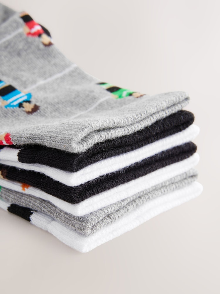 Black/Grey/White Football Cotton Rich Socks 7 Pack - Image 2 of 3