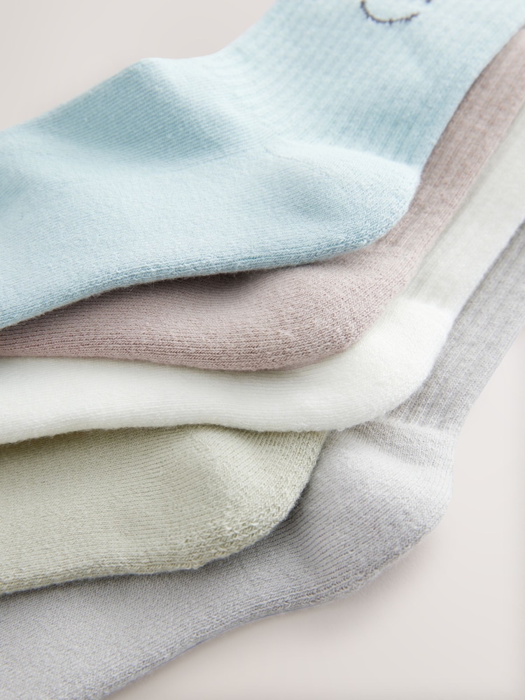 Muted Blue/Sage/Tan Happy Ribbed Socks 5 Pack - Image 3 of 3 Muted Blue/Sage/Tan Happy Ribbed Socks 5 Pack - Image 3 of 3