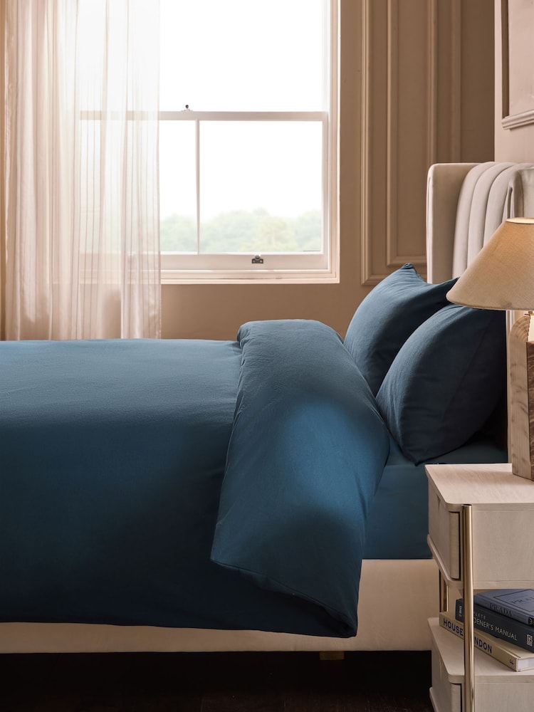 Teal Blue Brushed Supersoft Cotton Duvet Cover And Pillowcase Set - Image 2 of 5 Teal Blue Brushed Supersoft Cotton Duvet Cover And Pillowcase Set - Image 2 of 5