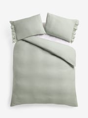 Sage Green Brushed Frill Edge Supersoft Duvet Cover and Pillowcase Set - Image 5 of 5