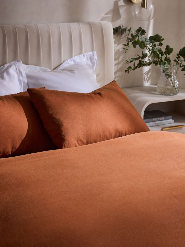 Rust Brown Brushed Supersoft Cotton Duvet Cover And Pillowcase Set - Image 2 of 5 Rust Brown Brushed Supersoft Cotton Duvet Cover And Pillowcase Set - Image 2 of 5