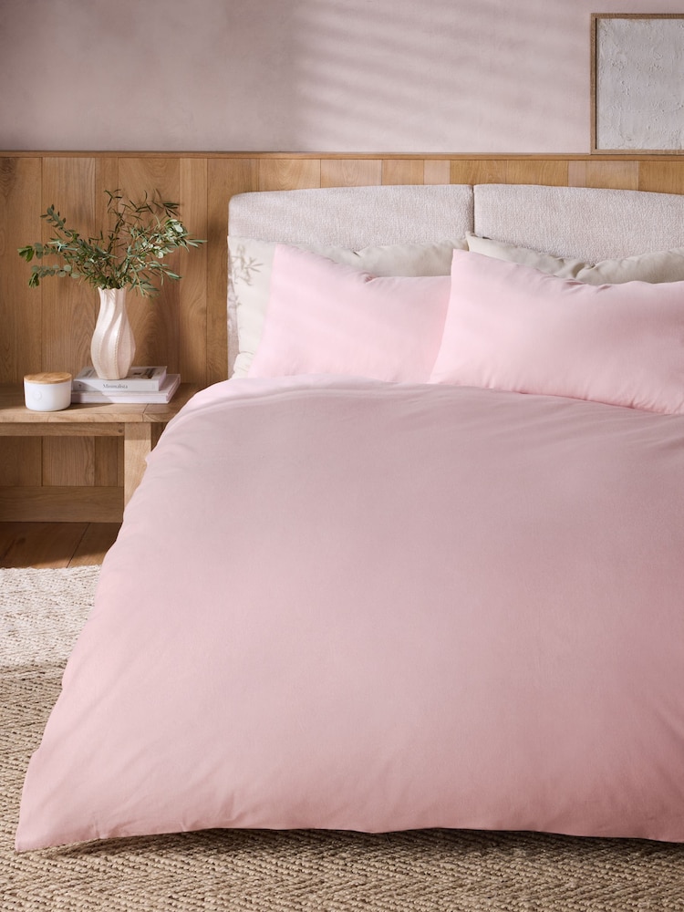 Light Pink Brushed Supersoft Cotton Duvet Cover And Pillowcase Set - Image 1 of 5 Light Pink Brushed Supersoft Cotton Duvet Cover And Pillowcase Set - Image 1 of 5