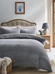Pale Blue Plush Faux Fur Duvet Cover and Pillowcase Set - Image 1 of 5