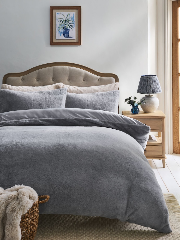 Pale Blue Plush Faux Fur Duvet Cover and Pillowcase Set - Image 1 of 5 Pale Blue Plush Faux Fur Duvet Cover and Pillowcase Set - Image 1 of 5