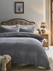 Pale Blue Plush Faux Fur Duvet Cover and Pillowcase Set - Image 2 of 5