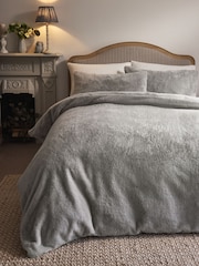 Silver Plush Faux Fur Duvet Cover and Pillowcase Set - Image 1 of 5