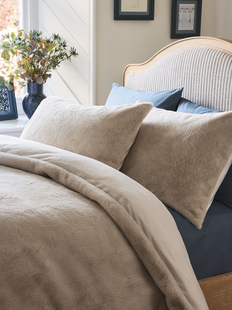 Natural Oyster Plush Faux Fur Duvet Cover and Pillowcase Set - Image 1 of 4 Natural Oyster Plush Faux Fur Duvet Cover and Pillowcase Set - Image 1 of 4