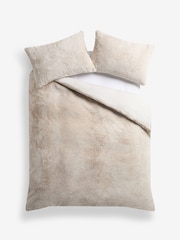 Natural Oyster Plush Faux Fur Duvet Cover and Pillowcase Set - Image 3 of 4