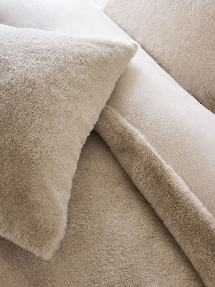Natural Oyster Plush Faux Fur Duvet Cover and Pillowcase Set - Image 4 of 4 Natural Oyster Plush Faux Fur Duvet Cover and Pillowcase Set - Image 4 of 4